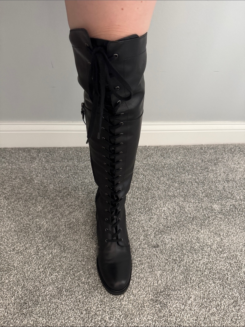 Via Spiga Black Over-the-Knee Lace-Up Boots - Picture 4 of 6